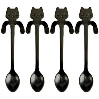 Fako Bijoux® - Theelepel / Koffielepel Hangende Kat - Zwart - 4 Stuks