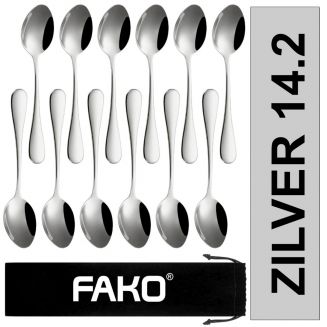 Fako Bijoux® - Koffielepel / Dessertlepel Classic - 14cm - Zilver - 12 Stuks