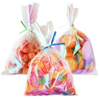 Fako Bijoux® - Iriserende Cellofaan Zakjes 15x23cm - Holografische Zakjes Met Twistbandjes - Uitdeelzakjes - Transparant - Snoepzakjes - Cadeauzakjes - 100 Stuks