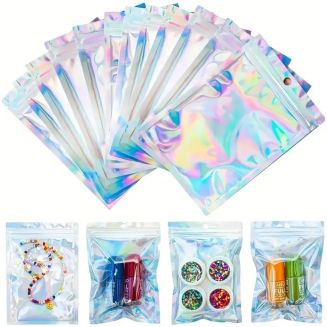 Fako Bijoux® - Holografische Folie Zip Lock Zakjes Met Gat - Mylar Zakken - 8x13cm - Uitdeelzakjes - Transparant - Snoepzakjes - Cadeauzakjes - 100 Stuks