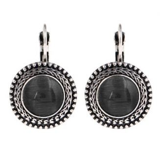 Fako Bijoux® - Oorbellen - Tibetaans Zilver - Opaal - 17mm - Zwart