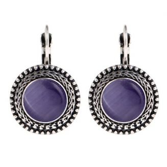 Fako Bijoux® - Oorbellen - Tibetaans Zilver - Opaal - 17mm - Paars