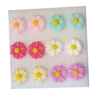 Fako Bijoux® - Oorbellen - Zonnebloemen - Acryl - Pastel - Set - 6 Paar