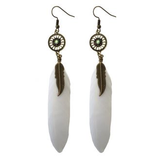 Fako Bijoux® - Oorbellen - Wiel Met Veren - Wit