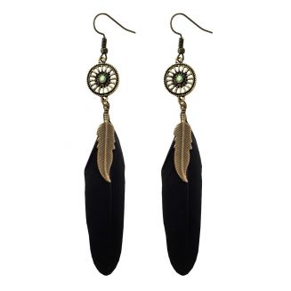 Fako Bijoux® - Oorbellen - Wiel Met Veren - Zwart