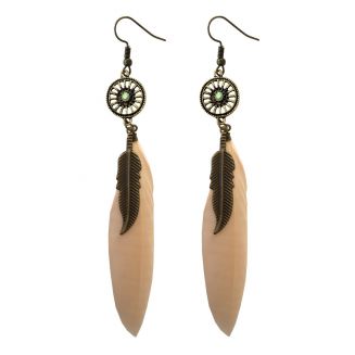 Fako Bijoux® - Oorbellen - Wiel Met Veren - Lichtroze