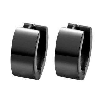Fako Bijoux® - Oorringen - Stainless Steel - RVS - Breed - 7mm - Zwart