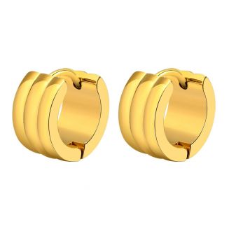 Fako Bijoux® - Oorbellen - Oorringen - Stainless Steel - Triple - 7mm Breed - Goudkleurig
