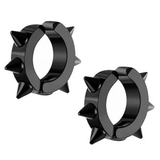 Fako Bijoux® - Oorbellen - Oorringen - Stainless Steel - Fake - Spike - Zwart
