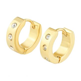 Fako Bijoux® - Oorbellen - Oorringen - RVS - Kristal Trio - Goudkleurig