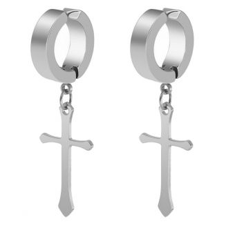 Fako Bijoux® - Fake Oorbellen - Oorringen - RVS - Kruisje - Zilverkleurig