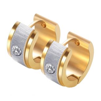 Fako Bijoux® - Oorbellen - Oorringen - Stainless Steel - Geborsteld Kristal - 7mm Breed - Goud/Zilver