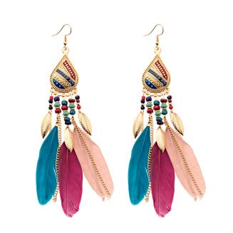 Fako Bijoux® - Oorbellen - Bohemian - Veren, Blaadjes & Kraaltjes - Retro - Multicolor