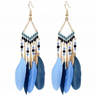 Fako Bijoux® - Oorbellen - Bohemian - Veren - Retro - Blauw