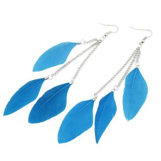 Fako Bijoux® - Oorbellen - Veren Trio Smal - Blauw