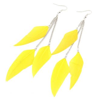 Fako Bijoux® - Oorbellen - Veren Trio Smal - Geel