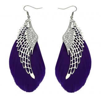 Fako Bijoux® - Oorbellen - Veren Met Vleugels - Paars