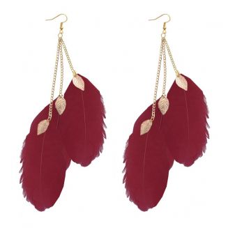 Fako Bijoux® - Oorbellen - Veren Trio Blaadjes - Donkerrood