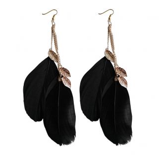 Fako Bijoux® - Oorbellen - Veren Trio Blaadjes - Zwart