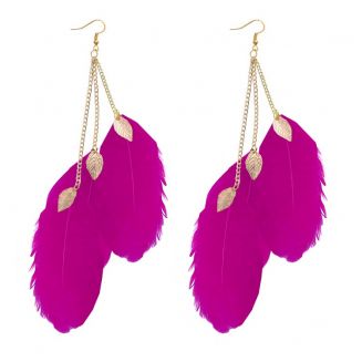 Fako Bijoux® - Oorbellen - Veren Trio Blaadjes - Fuchsia