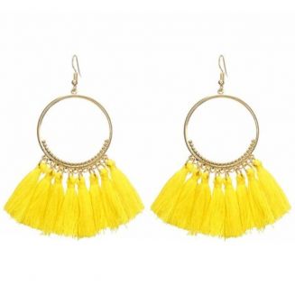 Fako Bijoux® - Oorbellen - Bohemia - Kwastjes Ring - Geel - Goudkleurig