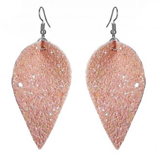 Fako Bijoux® - Oorbellen - Omgekeerde Druppel - Glitter - Kunstleer - Roze