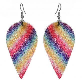 Fako Bijoux® - Oorbellen - Omgekeerde Druppel - Glitter - Kunstleer - Regenboog