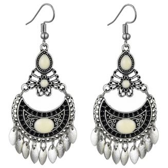 Fako Bijoux® - Oorbellen - Bohemian - Boho Leafs - Wit - Zilverkleurig