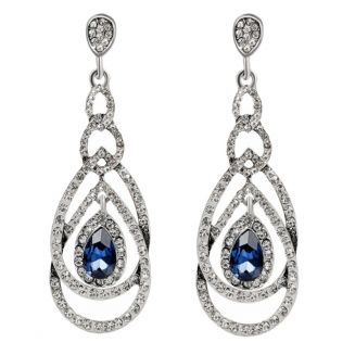 Fako Bijoux® - Oorbellen - Retro Druppel Strass Bling - Zilverkleurig / Blauw