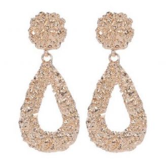 Fako Bijoux® - Druppel Oorbellen - Oorhangers - Metal Drop-ish - Sparkle - 25x58mm - Goudkleurig
