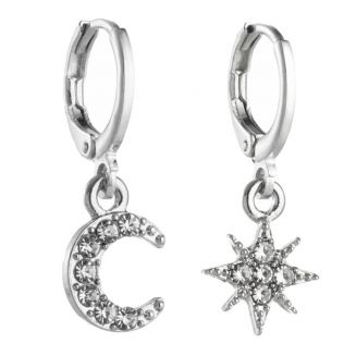 Fako Bijoux® - Minimalistische Oorbellen - Halve maan & Sterretje - Ring Oorbellen - Zilverkleurig