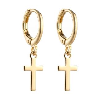 Fako Bijoux® - Minimalistische Oorbellen - Kruisje Mini - Ring Oorbellen - Goudkleurig