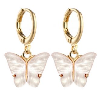 Fako Bijoux® - Minimalistische Oorbellen - Vlinder Met Acryl - Ring Oorbellen - Goudkleurig - Ivoor