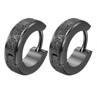 Fako Bijoux® - Oorbellen - Oorringen - RVS - Staal - Gezandstraald - Glitter - Stardust - 13mm - Zwart