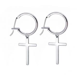 Fako Bijoux® - Oorringen Met Kruis - RVS - Stainless Steel - 15mm - Zilverkleurig