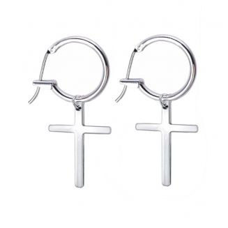 Fako Bijoux® - Oorringen Met Kruisje - 14mm - Zilverkleurig