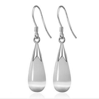 Fako Bijoux® - Oorbellen - Hanger - Kattenoog - Cat's Eye - Druppel - Wit