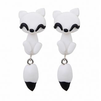 Fako Bijoux® - Oorbellen - Dansende Kat - Wit
