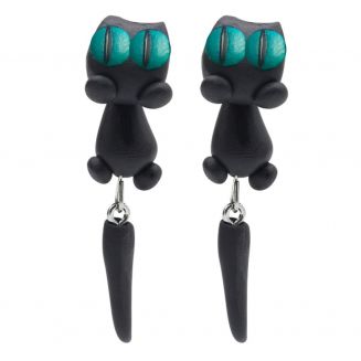 Fako Bijoux® - Oorbellen - Dansende Kat - Zwart/Groen
