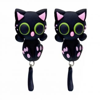 Fako Bijoux® - Oorbellen - Dansende Kat - Zwart/Roze