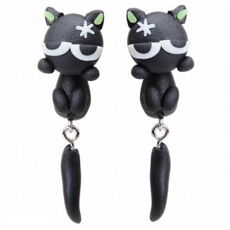 Fako Bijoux® - Oorbellen - Dansende Kat - Zwart/Geel