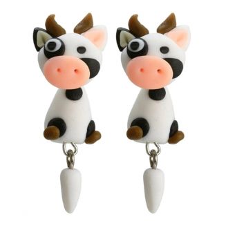 Fako Bijoux® - Oorbellen - Dansende Koe - Wit