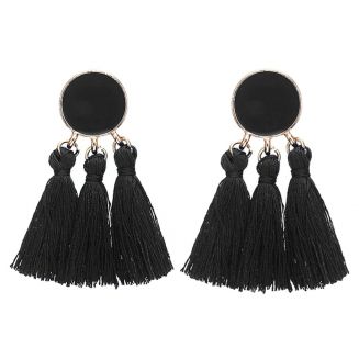 Fako Bijoux® - Oorbellen - Kwast - Cirkel Mini - Zwart