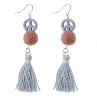Fako Bijoux® - Oorbellen - Kwast - Peace - Grijs