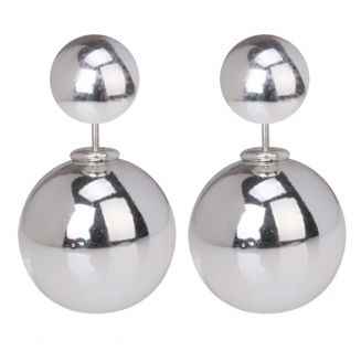 Fako Bijoux® - Oorbellen - Double Dots - Parel - Zilverkleurig