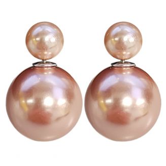 Fako Bijoux® - Oorbellen - Double Dots - Parel - Lichtgoud / Champagne