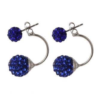Fako Bijoux® - Oorbellen - Disco Dots - Dubbel - Donkerblauw