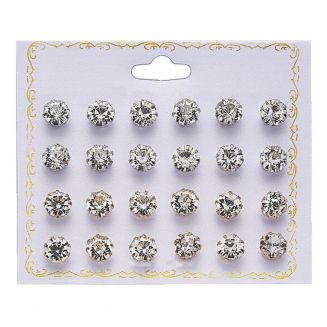Fako Bijoux® - Oorbellen - Steker - Zirkonia - 8mm - Goud/Zilver - 12 Paar