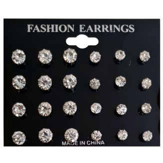 Fako Bijoux® - Oorbellen - Steker - Zirkonia - 6 & 8 mm - Transparant - 12 Paar