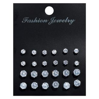 Fako Bijoux® - Oorbellen - Steker - Zirkonia - 4 & 6 mm - Transparant - 12 Paar